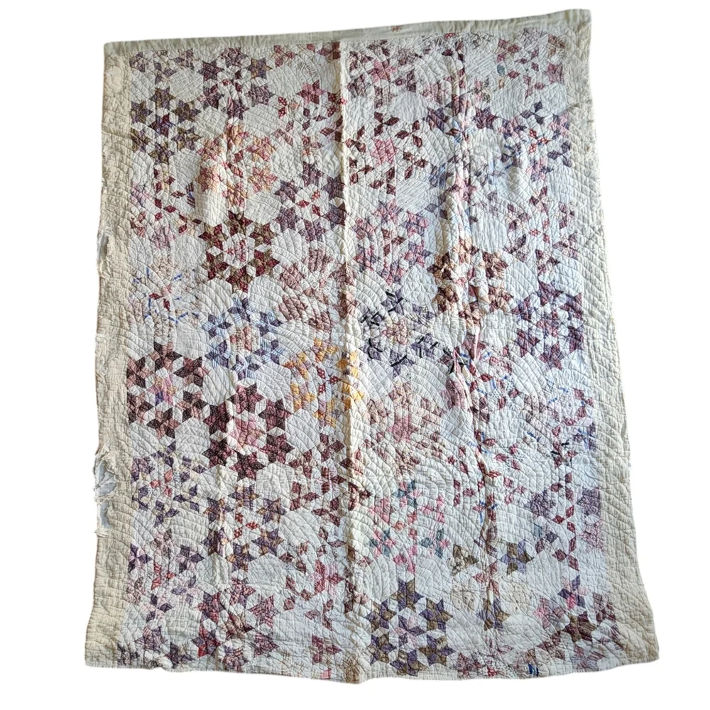 ANTIQUE Seven Sisters Baptist Circle‎ pattern handmade quilt 1880s